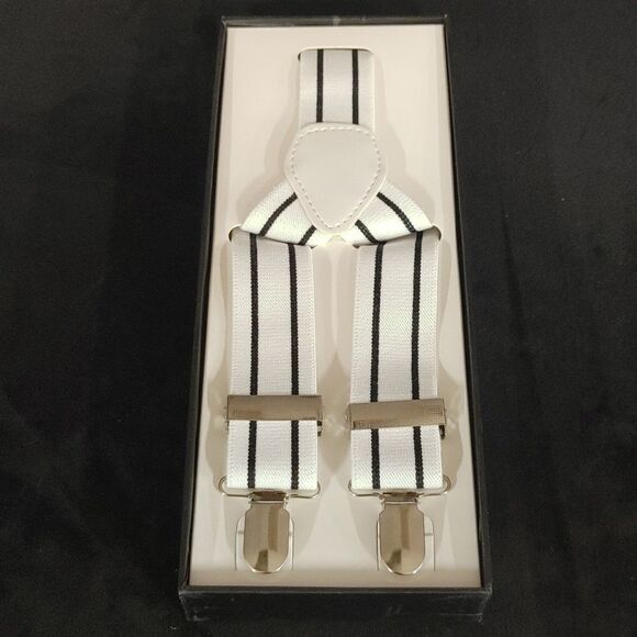 COPY - MEN'S FERRECCI WHT-BLK STRIPE CLIP END SUSPENDERS. - Picture 1 of 2